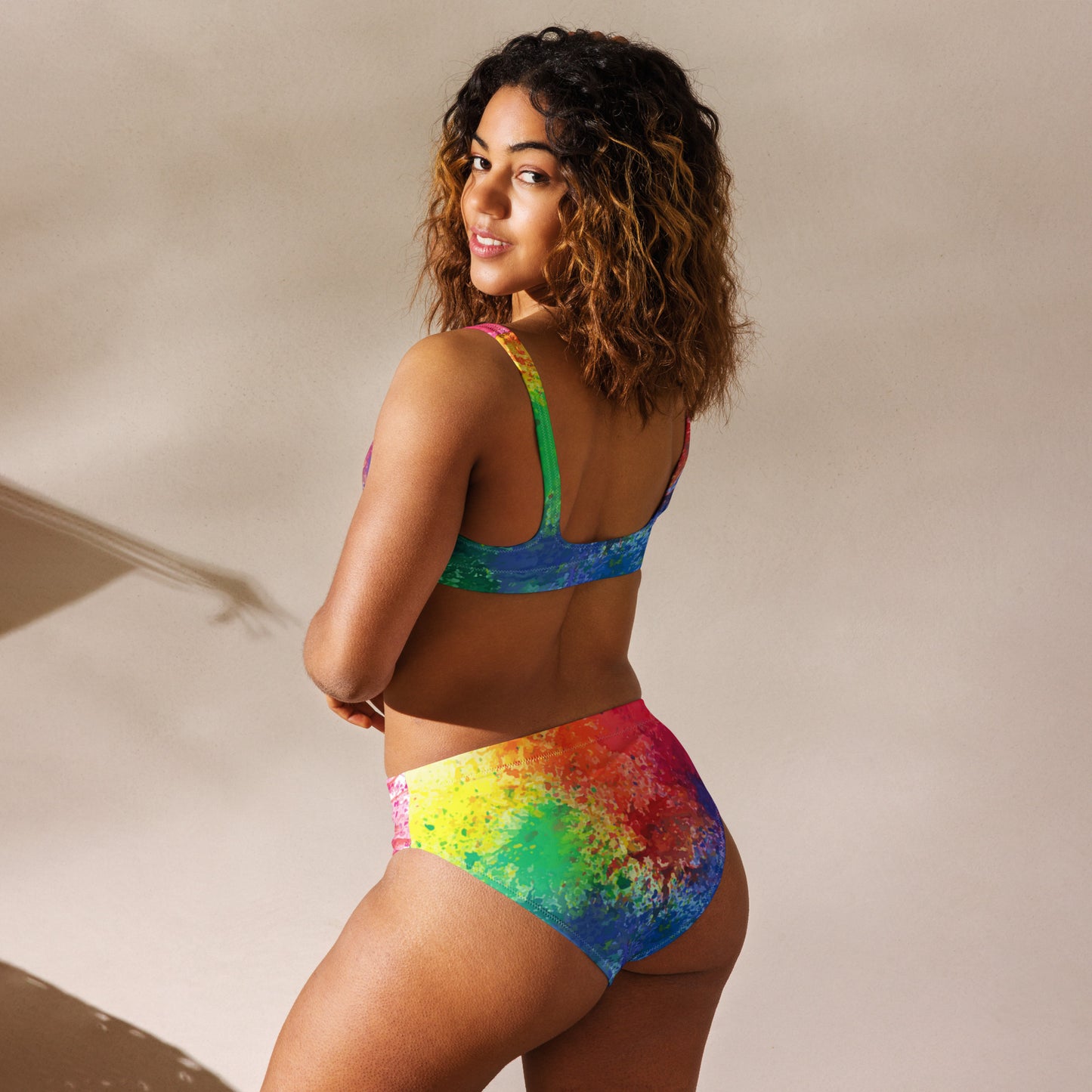 Multi Color Paint Splash high-waisted bikini